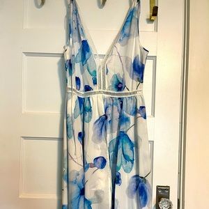 White and blue Floral maxi jumpsuit size small